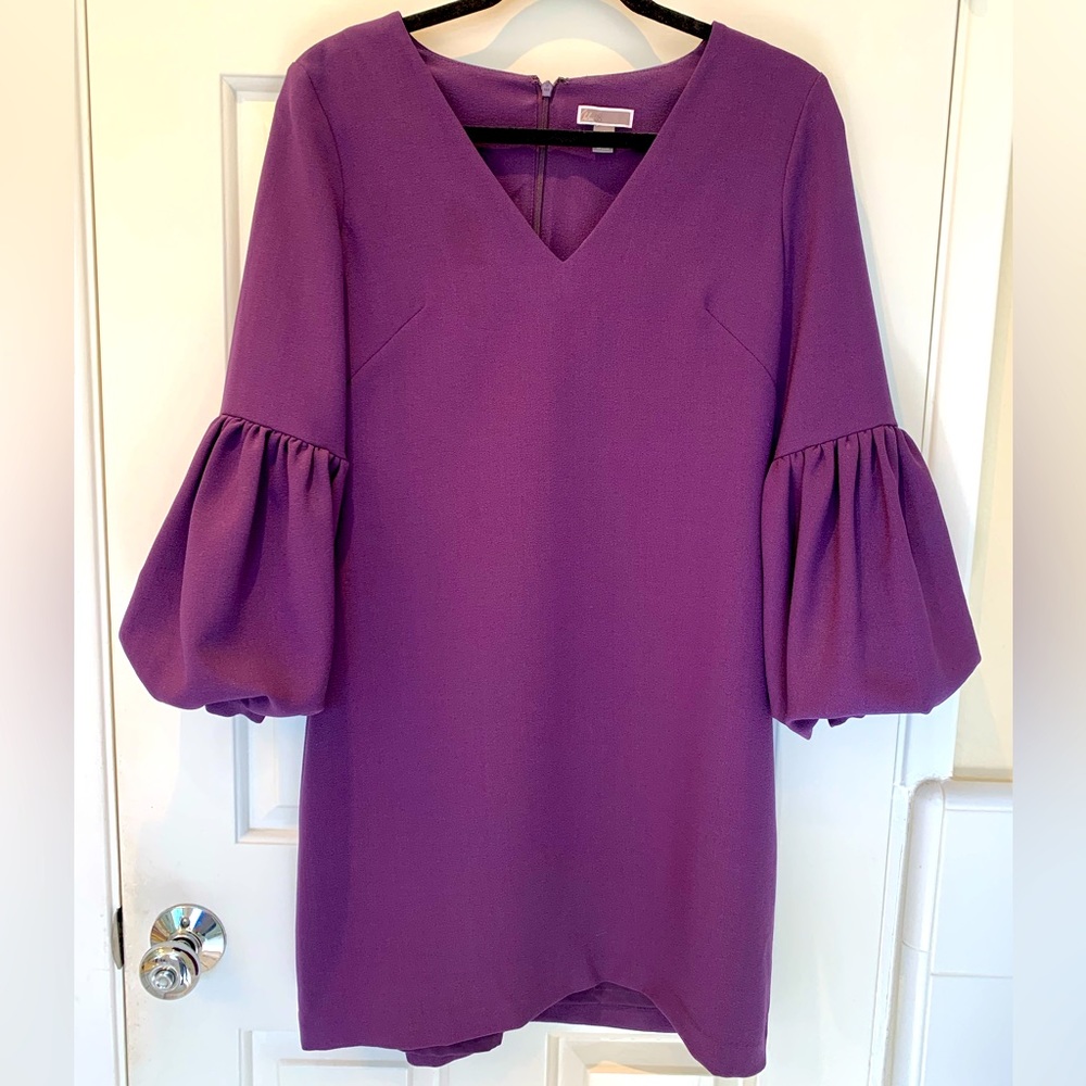 Purple above the knee puff sleeved Chelsea 28 dress